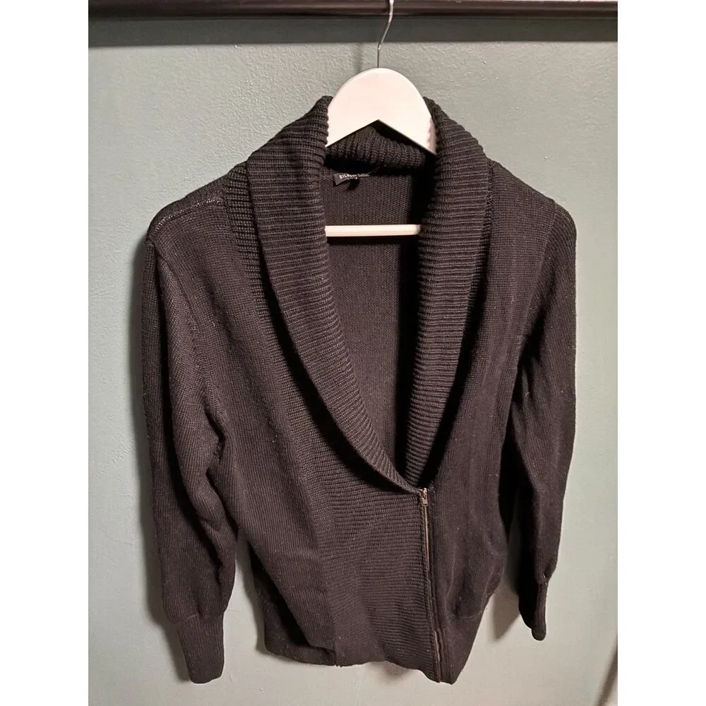 Eileen Fisher Sweater Cardigan Womens Size Large Black Merino Wool Chunky Zip